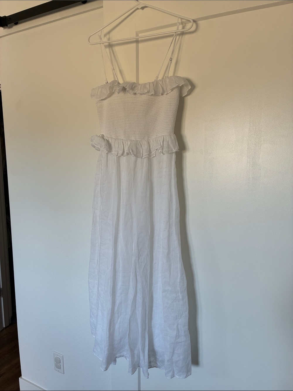 T.J.Maxx White Ruffle Smocked Maxi Dress small